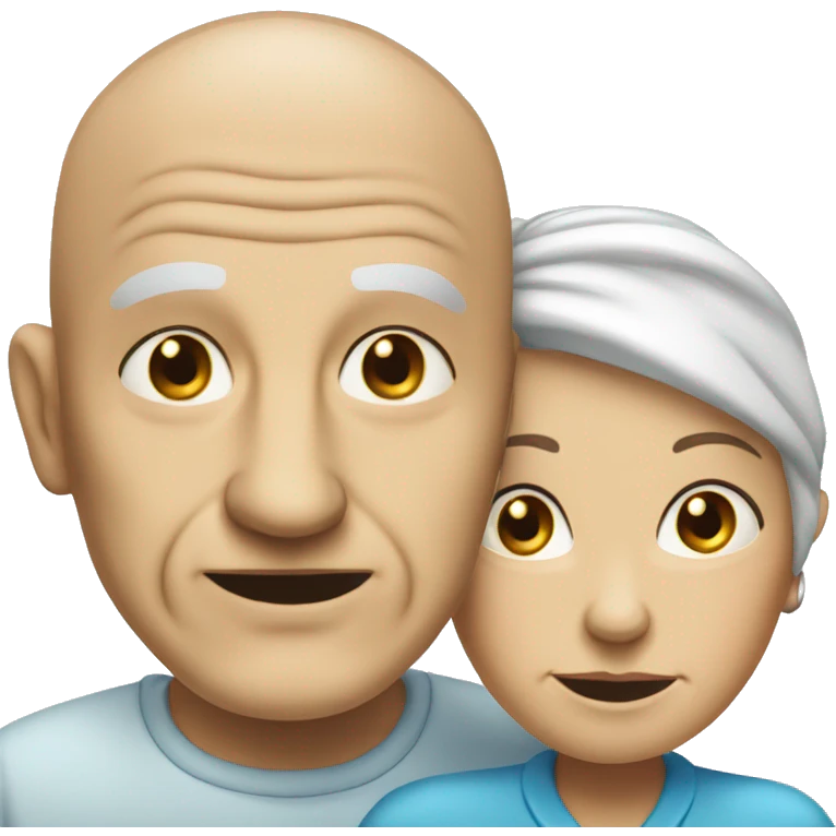 old wrinkled couple woman and bald man with wrinkles and blue eyes emoji