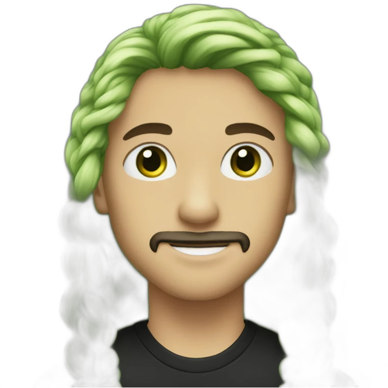 Profil picture of a boy long hair tied color black with goatee and green eyes emoji