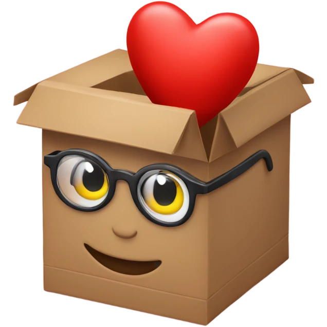 smart box with glasses on a big red heart emoji