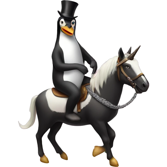 Pinguin ride a uniqorn emoji
