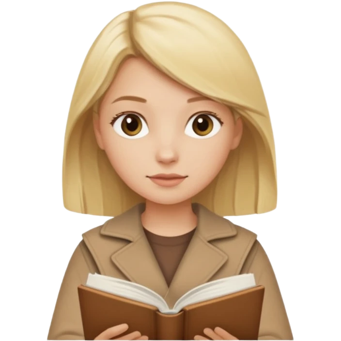 Blonde girl in brown clothes reading a beige book emoji