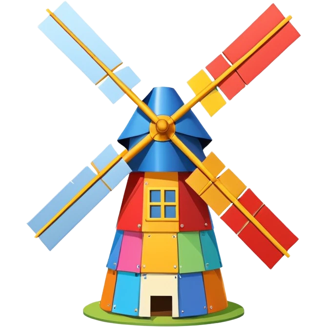 playful improvised windmill built from discarded household items, patchwork look emoji