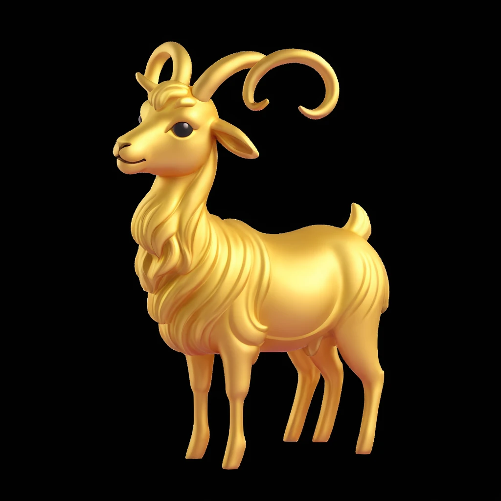 golden goat statue, shiny and detailed 3d style emoji
