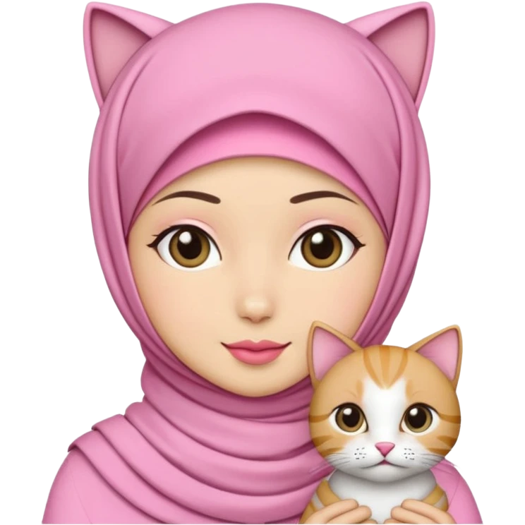 wanita hijab pink dengan 1 kucing emoji