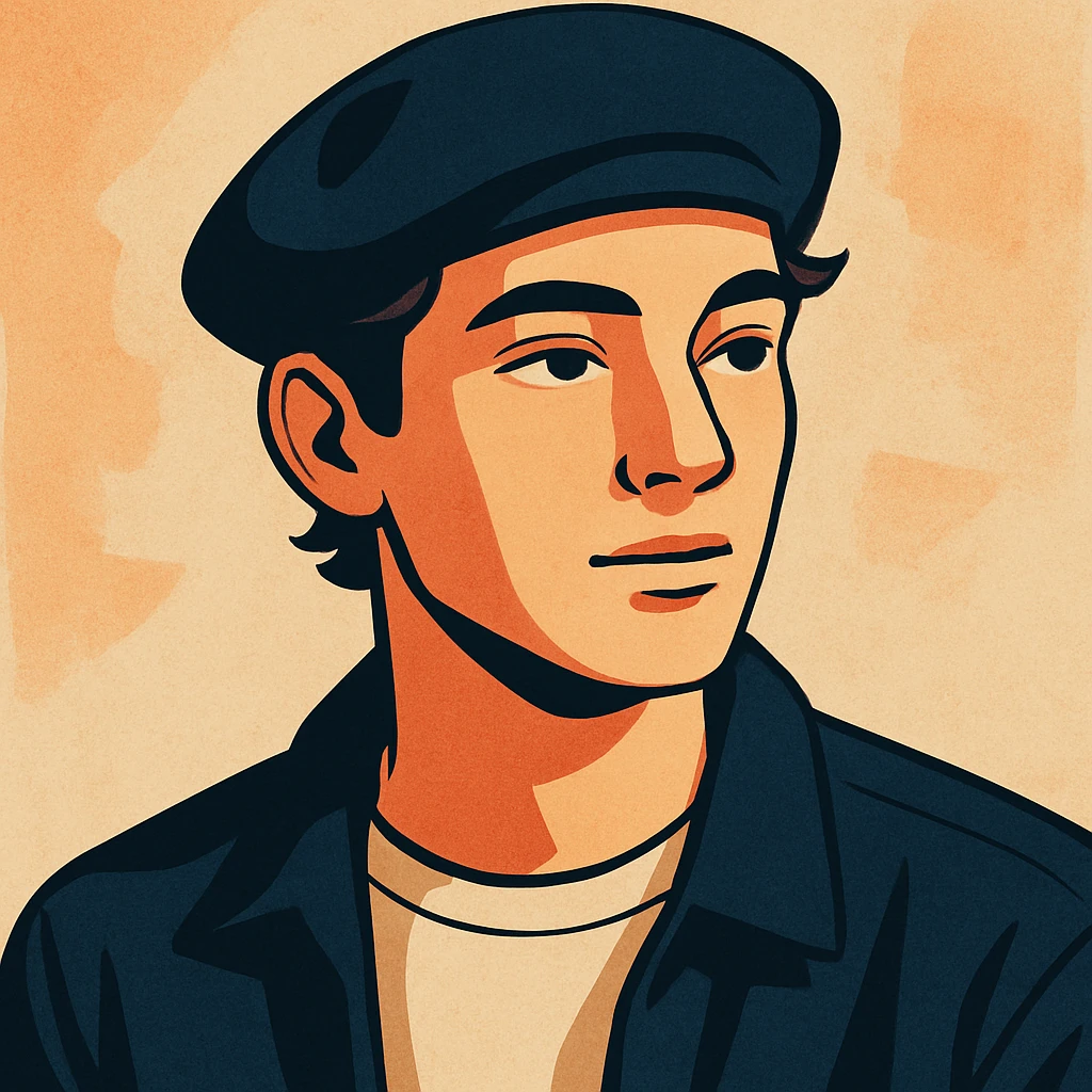 a young man wearing a beret, modern illustration style emoji