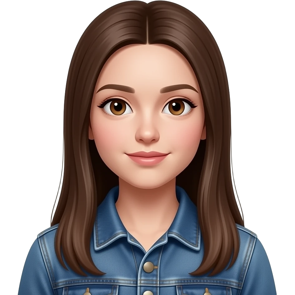 realistic beautiful pale long straight brown girl brown eyes wearing jeans overall HD emoji