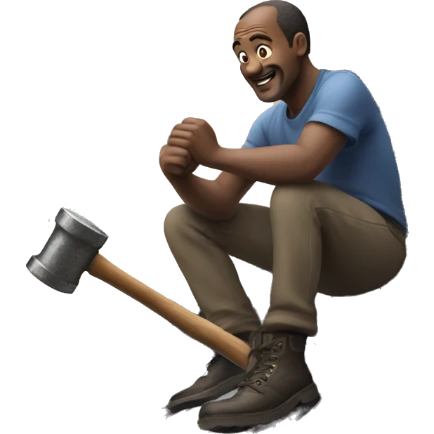 Man on a roof with a hammer emoji
