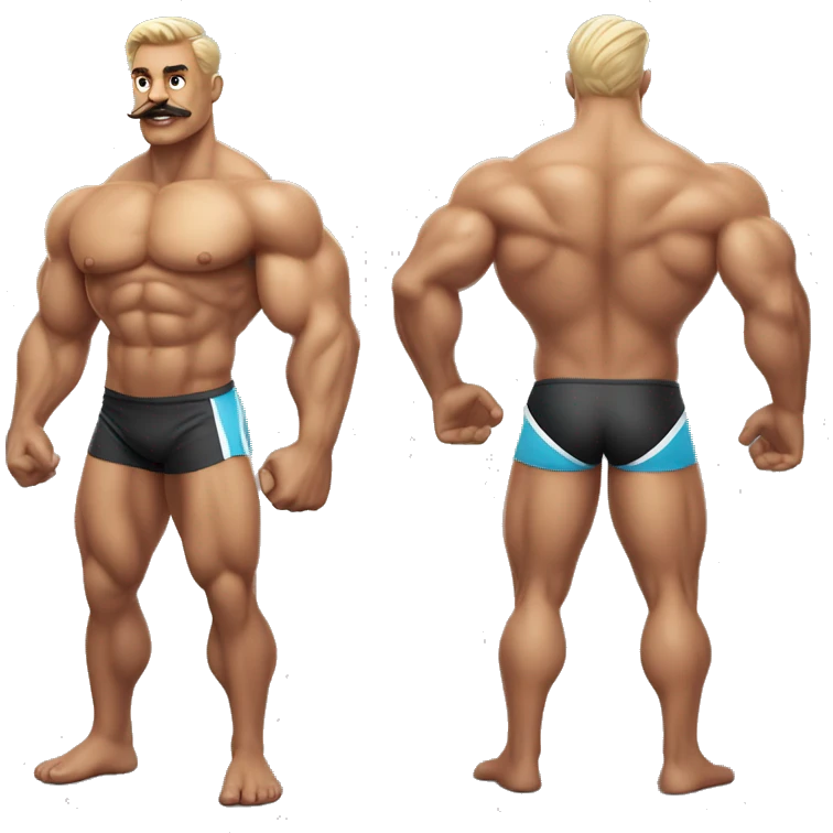 Muscular gay bodybuilder with mustache bikini realistic emoji