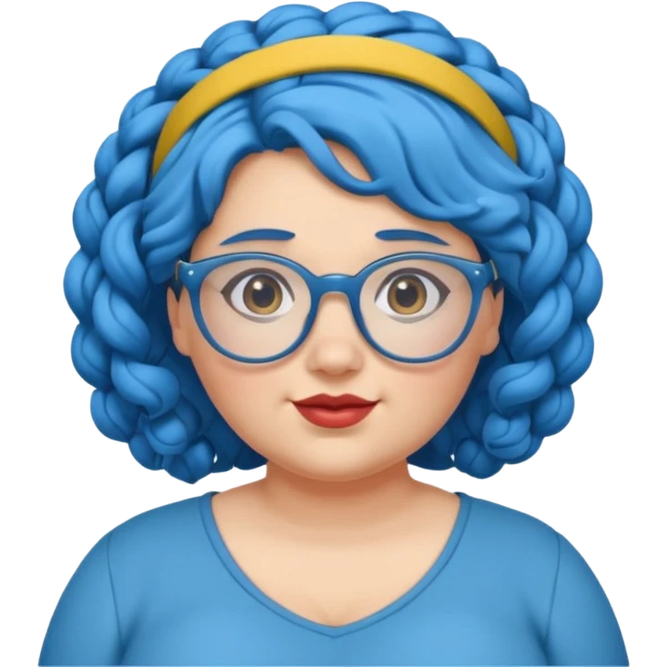 curly fat woman with blue hair and glassess and headband emoji