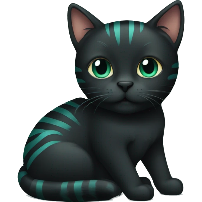 black cat with teal stripes emoji