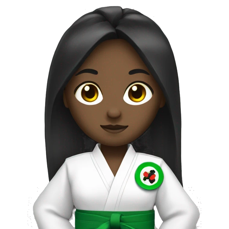 taekwondo girl with green belt long black hair dark skin emoji