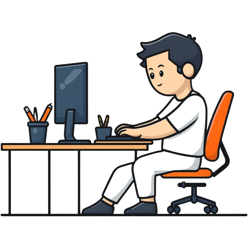 Person sitting at desk with proper ergonomic posture emoji