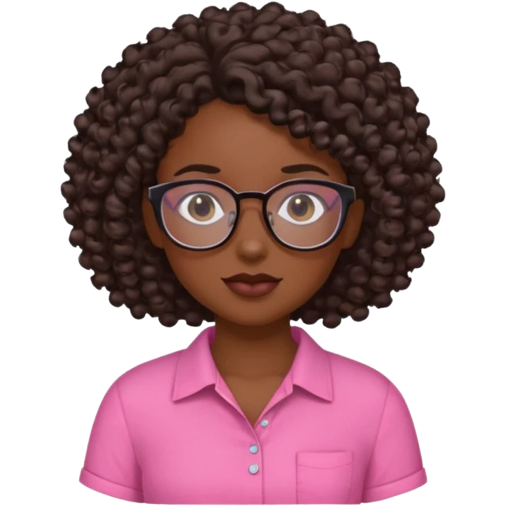 Black girl with curly hair with glasses wearing a pink shirt that’s cut on the side  emoji