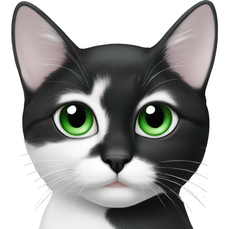 Black and white cat with black dot on nose and green eyes emoji
