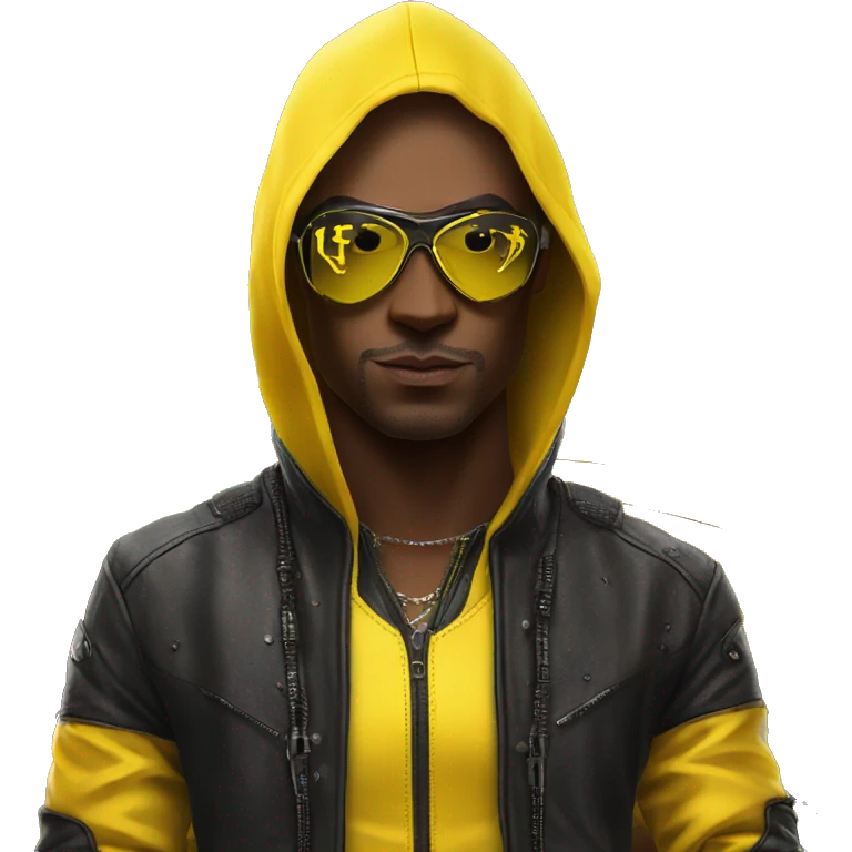 male cyber punk in front of Yellow Lamborghini  emoji