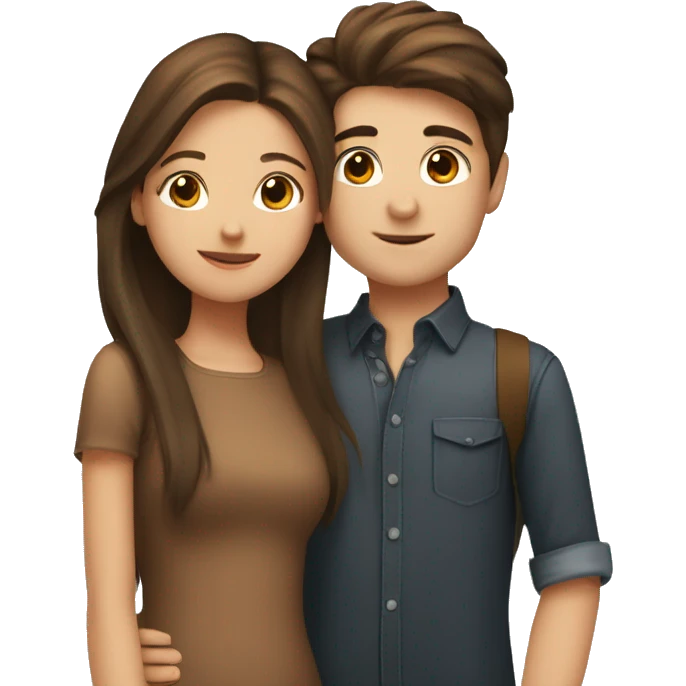 A girl with long brown hair kissing a boy on the cheek, he has short brown hair  emoji