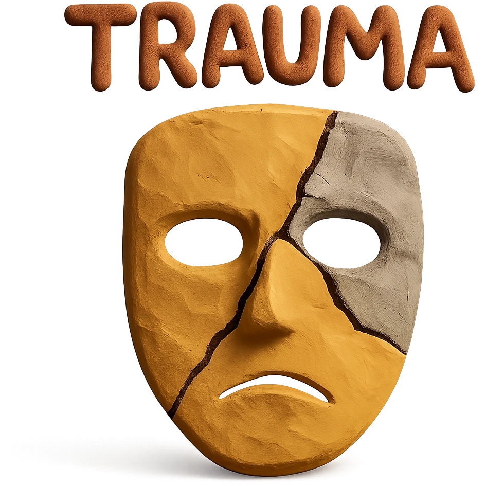 trauma as a fractured mask emoji