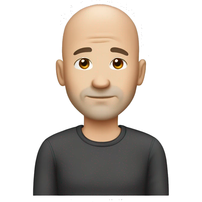 Cartoon character in Bitmoji style white male 40 years old slightly bald dark hair balding , around 40 years old The character is wearing  emoji