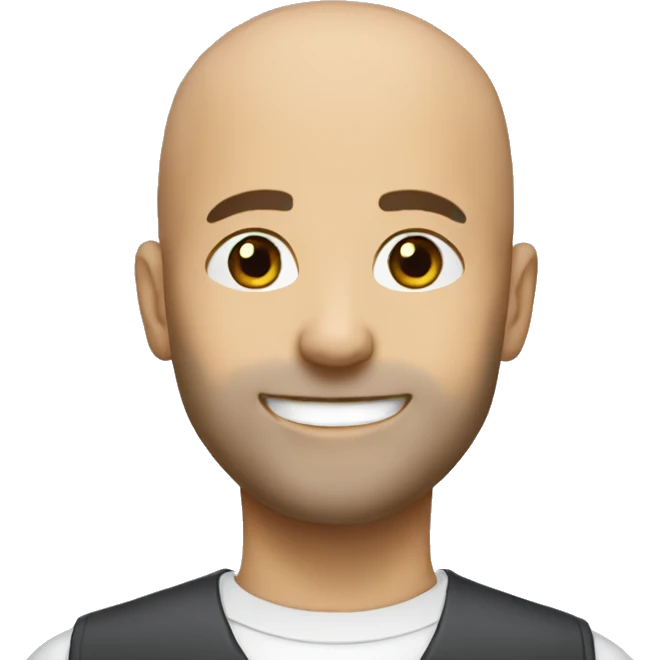 Bald CFO with short beard, small smile emoji