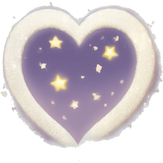 white heart around glitter and shine with moon crescent emoji