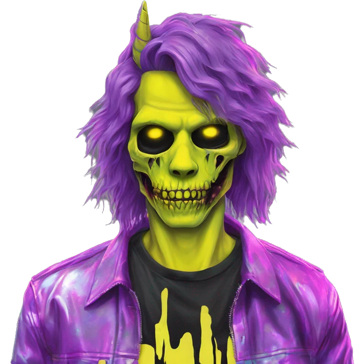 .Zombie_ Vaporwave black holographic oilslick zombie unicorn yellow caution tape and a vinyl emoji