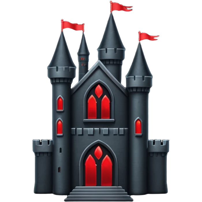 iOS sticker, dark castle, black walls, red windows, minimal fantasy emoji