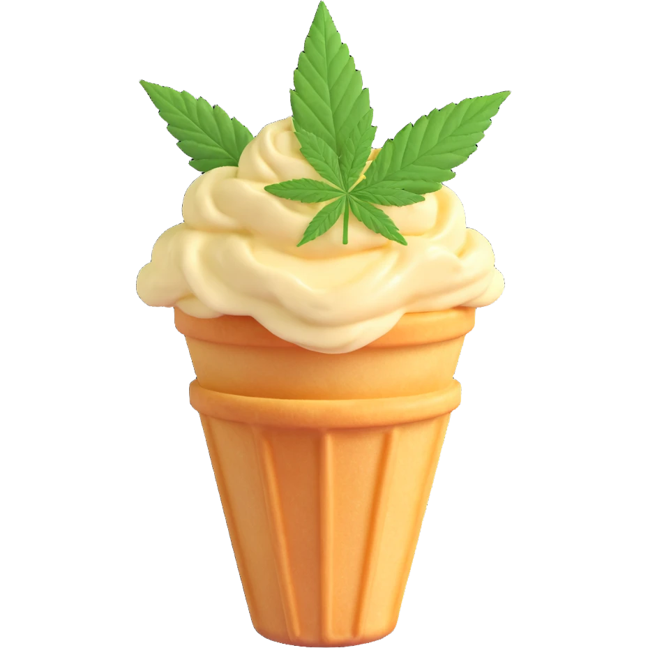 colorful gelato in a waffle cup with cannabis leaf emoji