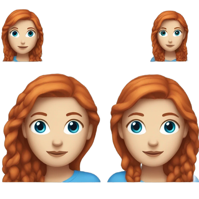 White woman with extremely long, red hair and blue eyes emoji