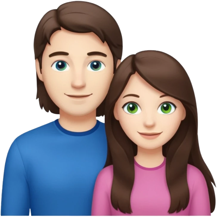“A pink Polaroid-style photo of a couple: a white woman with long brunette hair and blue eyes, and a white man with short brunette hair and green eyes.” emoji
