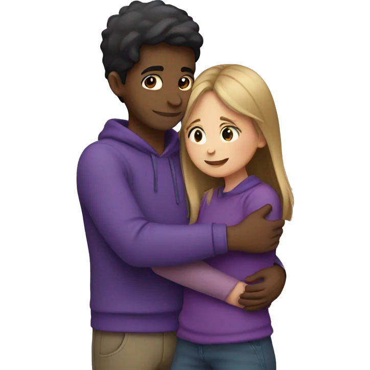 Girl hugging boy and Purple Heart  emoji