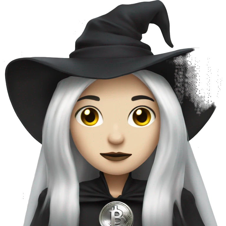 Goth witch with bitcoin, cute, white skin, white long hair emoji