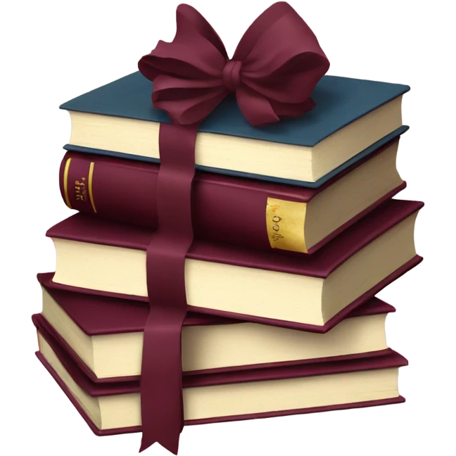 burgundy books stacked up and tied together by a burgundy bow emoji