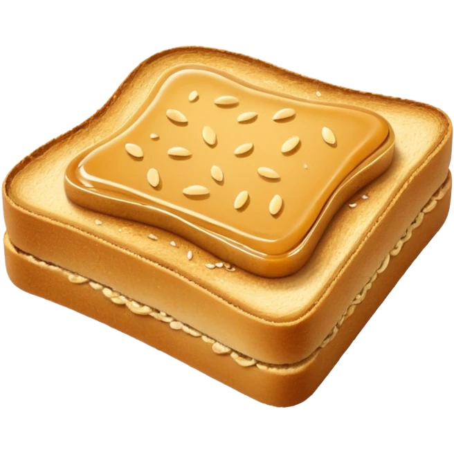 A slice of crispy golden toast with miso butter spread on top, rich brown glossy miso butter with sesame seeds, Japanese style, minimalist icon style emoji