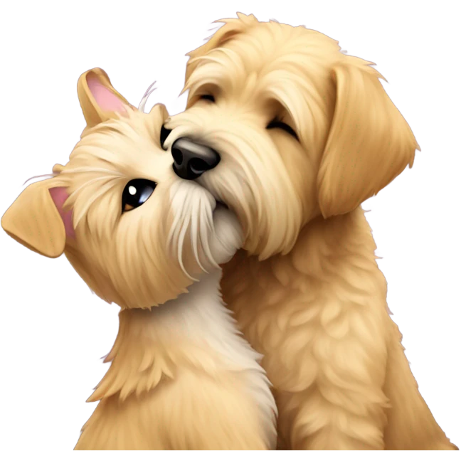 Wheaten terrier kissing a cat emoji