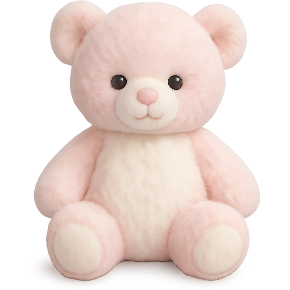 soft plush teddy bear with pink and white fur, no shadows, flat lighting, no background, soft plush texture, gentle and cuddly appearance emoji