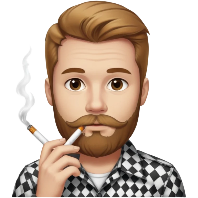 Bust of Ricky from Trailer Park Boys, with light brown hair and his characteristic beard and whiskers, with a cigarette in his mouth, giving sexy look, wearing black and white checkered shirt emoji