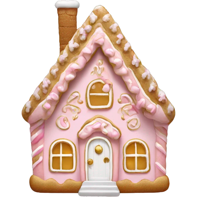 light pink and gold and white gingerbread house emoji
