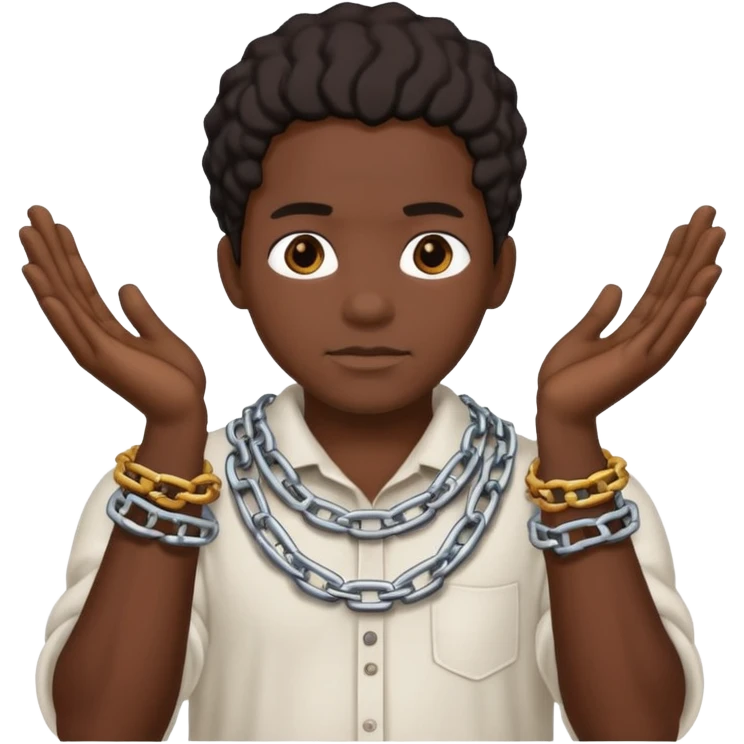 Black person with chains around his hands and cotton in his hands  emoji