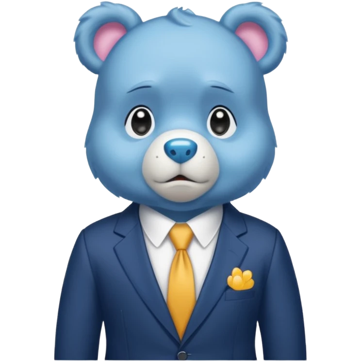 Care bear with a suit sad in the metro emoji