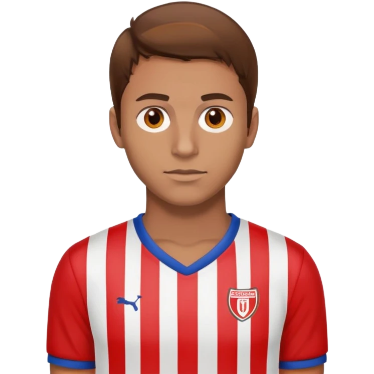 A footballer with red and white stripped shirt and brown eyes and hair  emoji
