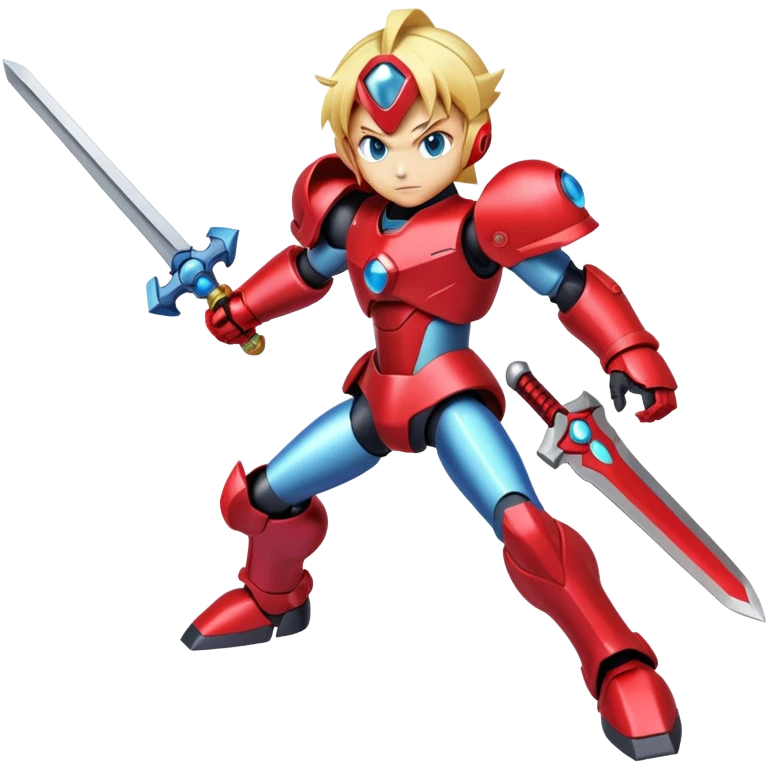 Megaman Zero robot with red armor, blonde hair, and Z-saber sword emoji