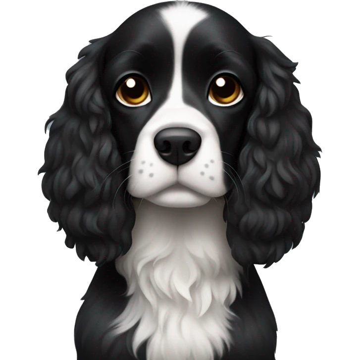 Small completely black spaniel with black fur on his whole face and white fur only on his chest emoji