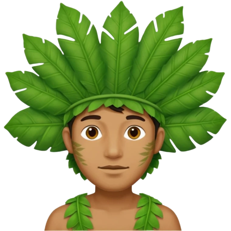 an man with jungle wearing a large leaf headgear bye  emoji