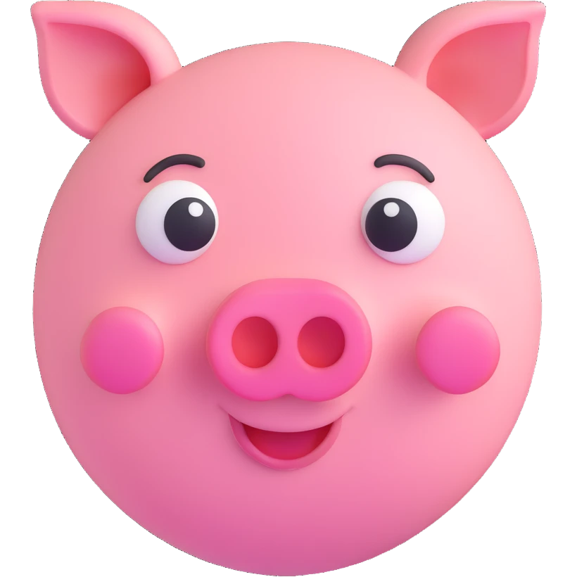 3D smiley emoji, round shape, lucky pig, lucky face emoji
