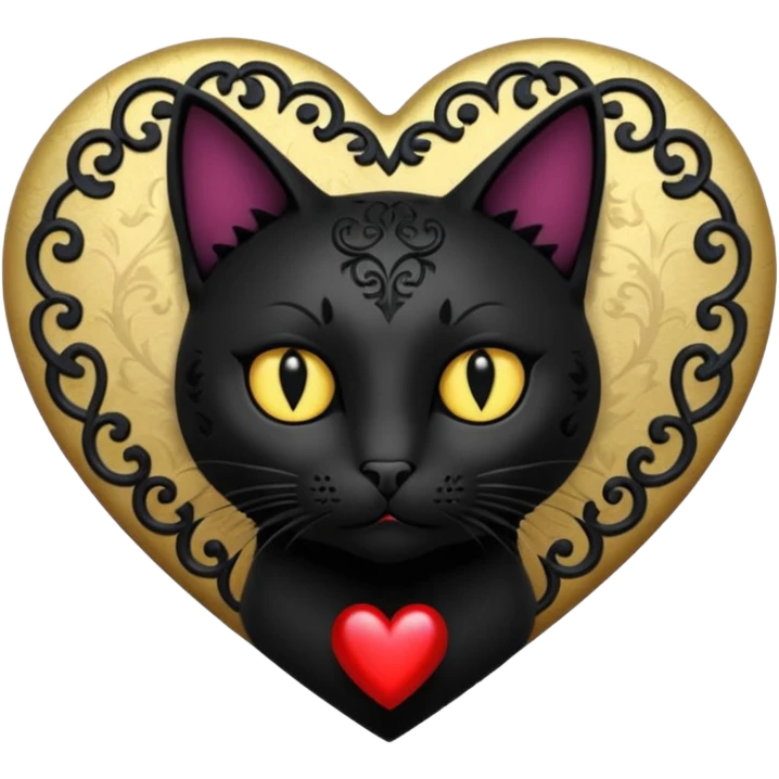 realistic gothic heart with a black cat emoji
