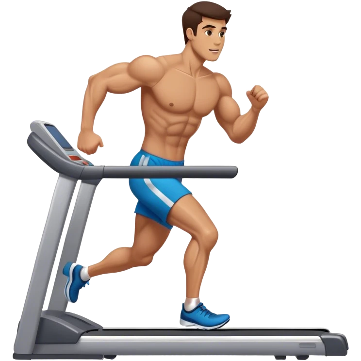 brunette buff guy running on treadmill emoji