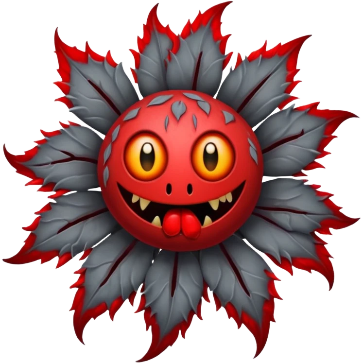 Grey creepy flower with red and blood on inside but as a monster emoji