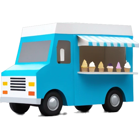 minimalistic papercraft, pearl blue ice-cream food van emoji