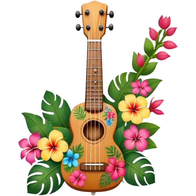 Ukulele with Hawaiian flowers emoji