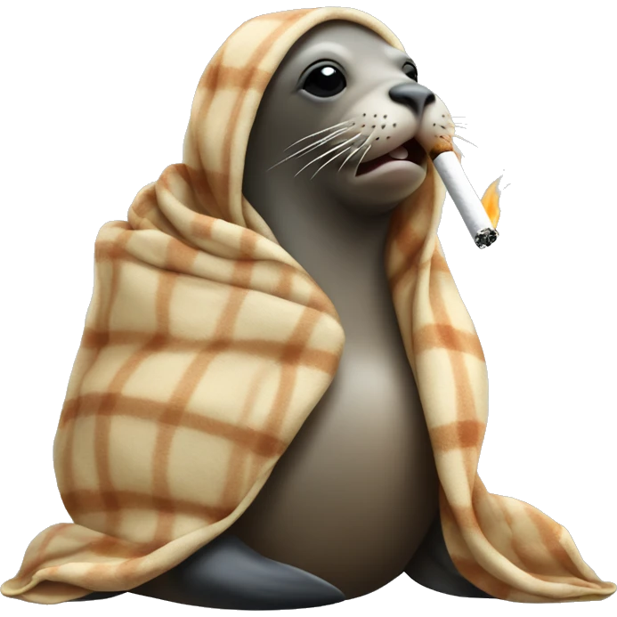 Cozy sea lion in blanket smoking a ciggarete emoji